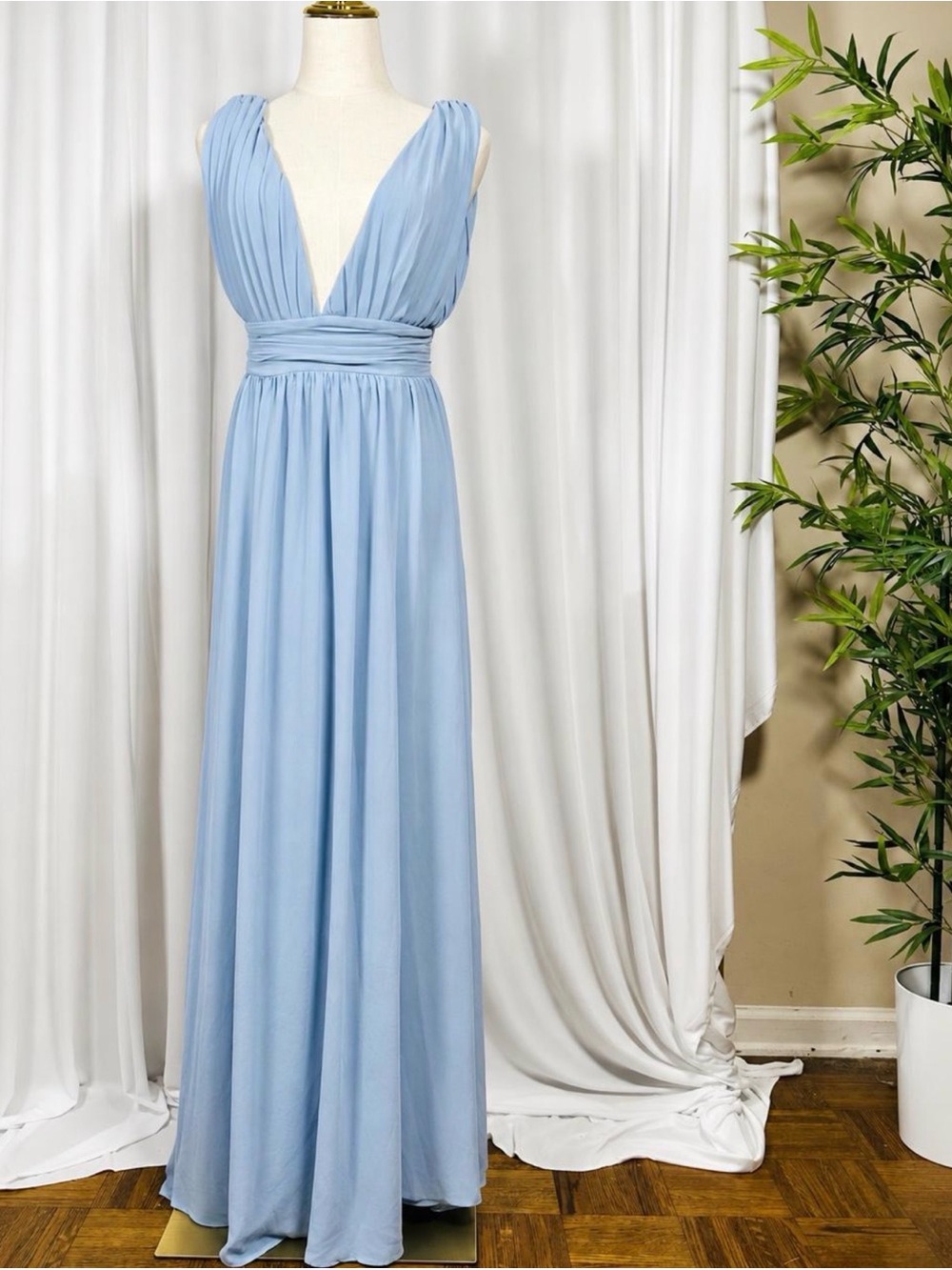 LOVE X DESIGN x Nordstrom Light Blue Plunging Maxi Dress